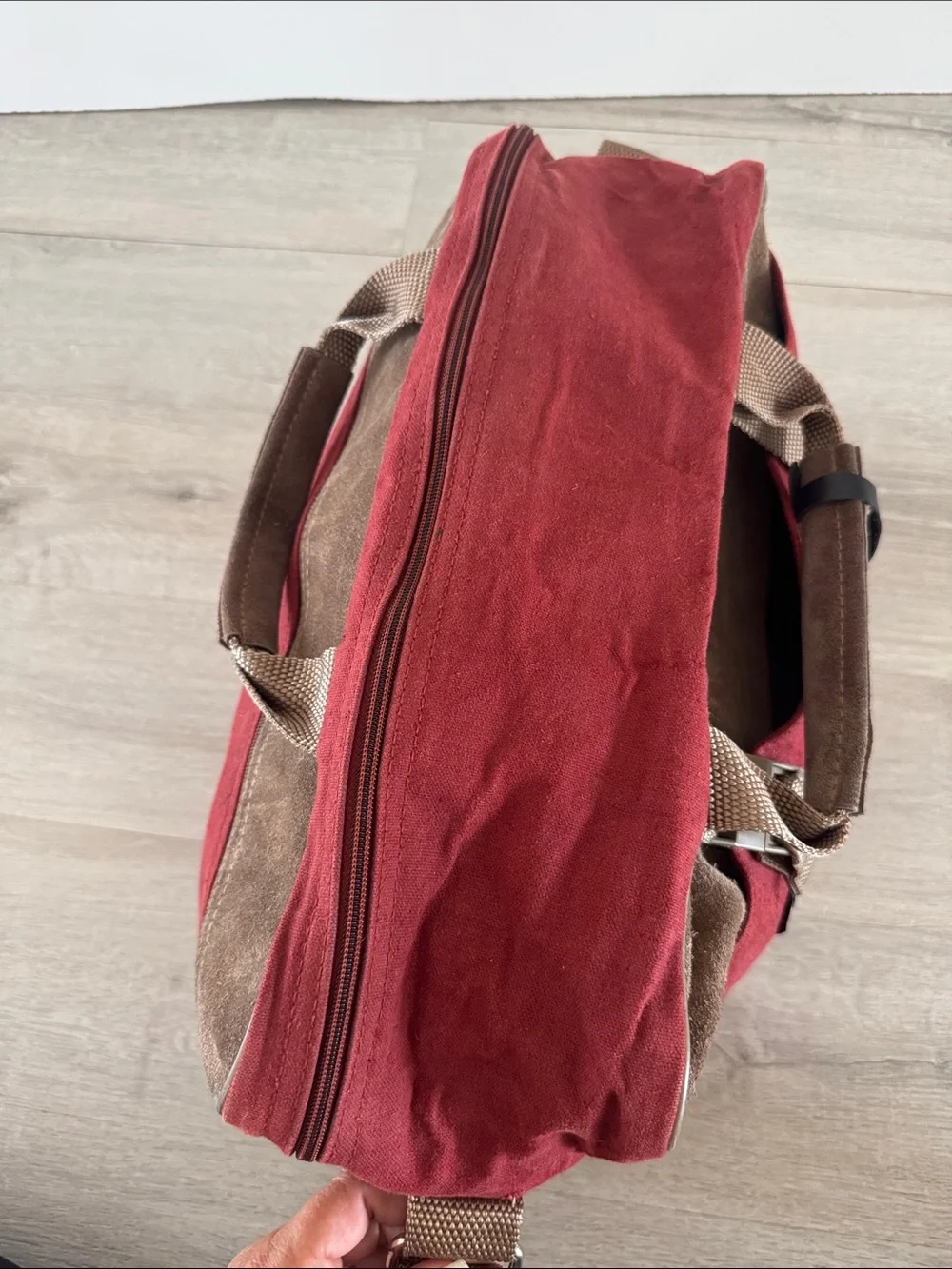 Vintage Athalon Denver USA Red Canvas Bag Tan Leather Suede Trim Duffle Travel